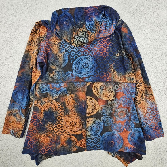 Kamana Boho Hooded Zip Jacket Burnout Tapestry Print Blue Orange L - Picture 4 of 8